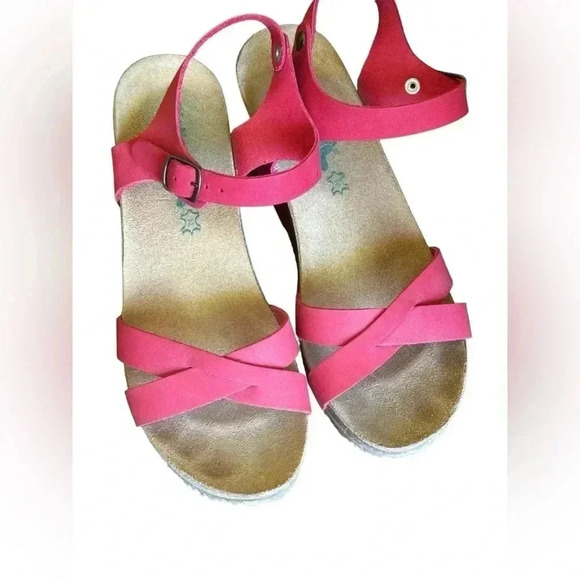 Bio nature Red Leather Platform Wedge Heels Size 41 - Picture 10 of 11